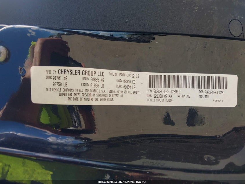2014 Fiat 500E Battery Electric VIN: 3C3CFFGE2ET175901 Lot: 45609654
