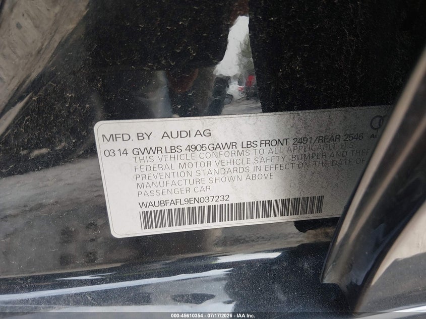 2014 Audi A4 2.0T Premium VIN: WAUBFAFL9EN037232 Lot: 45610354