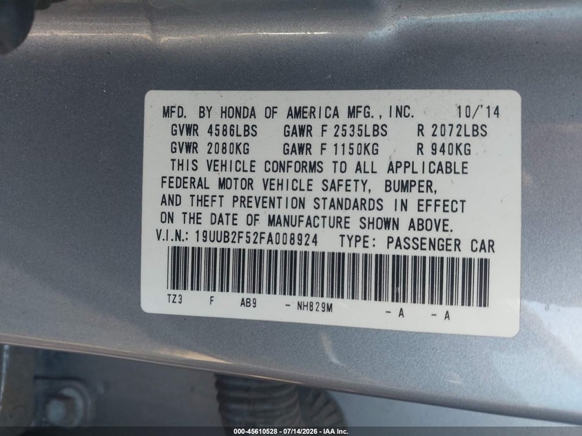 2015 Acura Tlx V6 Tech VIN: 19UUB2F52FA008924 Lot: 45610528