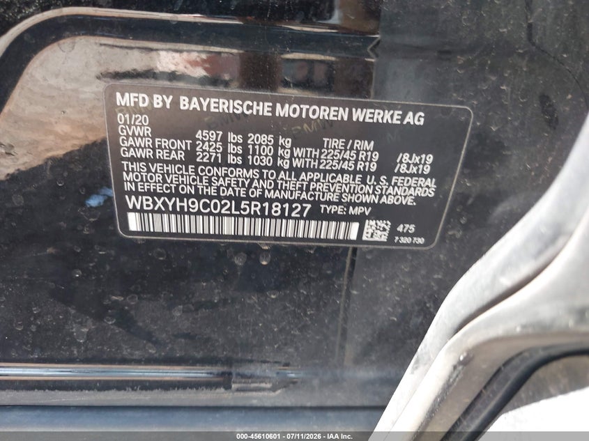 2020 BMW X2 Sdrive28I VIN: WBXYH9C02L5R18127 Lot: 45610601