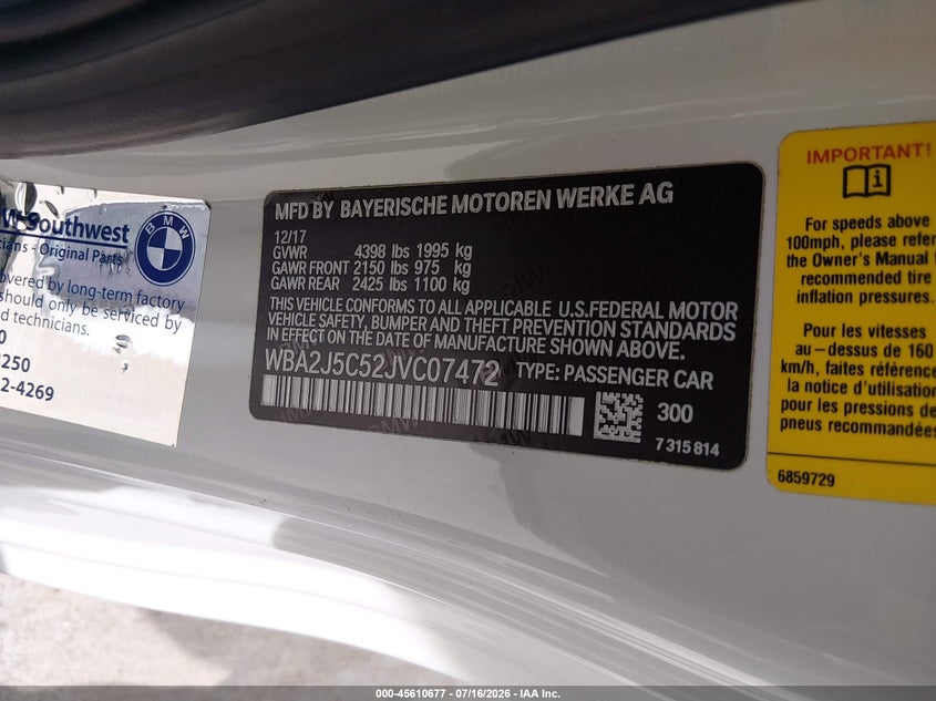 2018 BMW M240I VIN: WBA2J5C52JVC07472 Lot: 45610677