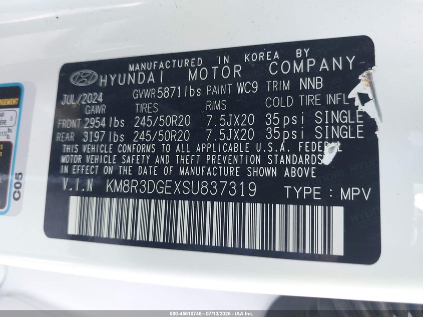 2025 Hyundai Palisade Xrt VIN: KM8R3DGEXSU837319 Lot: 45610746