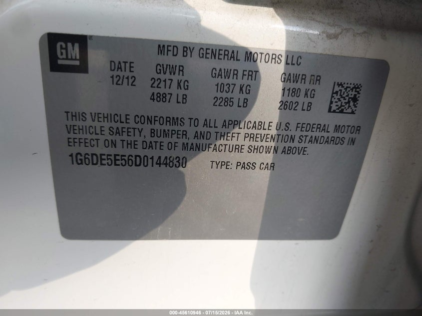 2013 Cadillac Cts Luxury VIN: 1G6DE5E56D0144830 Lot: 45610946