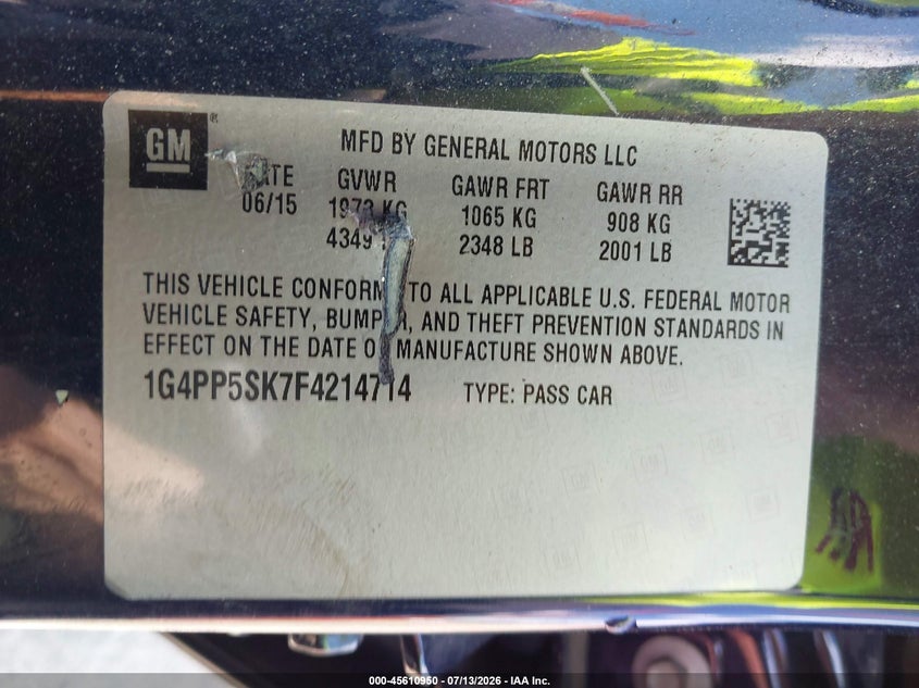 2015 Buick Verano VIN: 1G4PP5SK7F4214714 Lot: 45610950