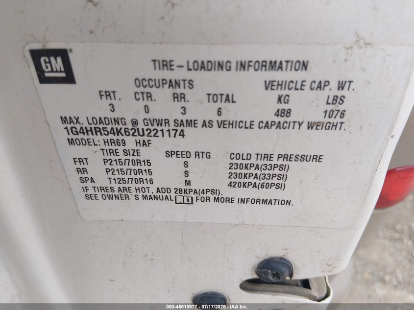 2002 Buick Lesabre Limited VIN: 1G4HR54K62U221174 Lot: 45610977
