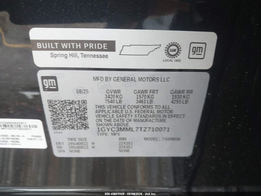 2026 Cadillac Vistiq Premium Luxury VIN: 1GYC3MML7TZ710071 Lot: 45611137