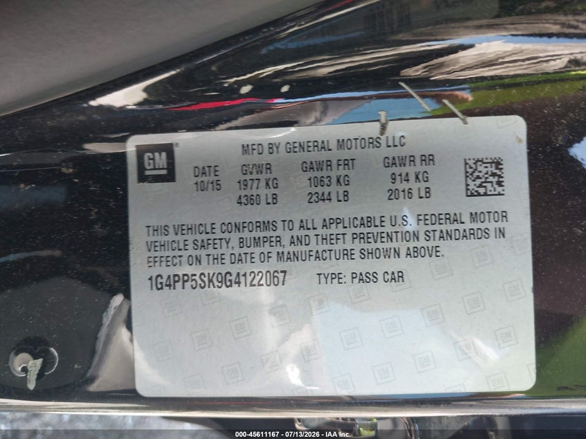 2016 Buick Verano VIN: 1G4PP5SK9G4122067 Lot: 45611167
