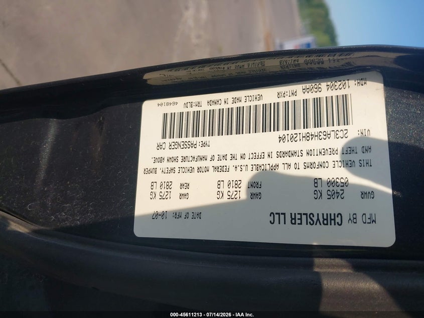 2008 Chrysler 300C Hemi VIN: 2C3LA63H48H120104 Lot: 45611213