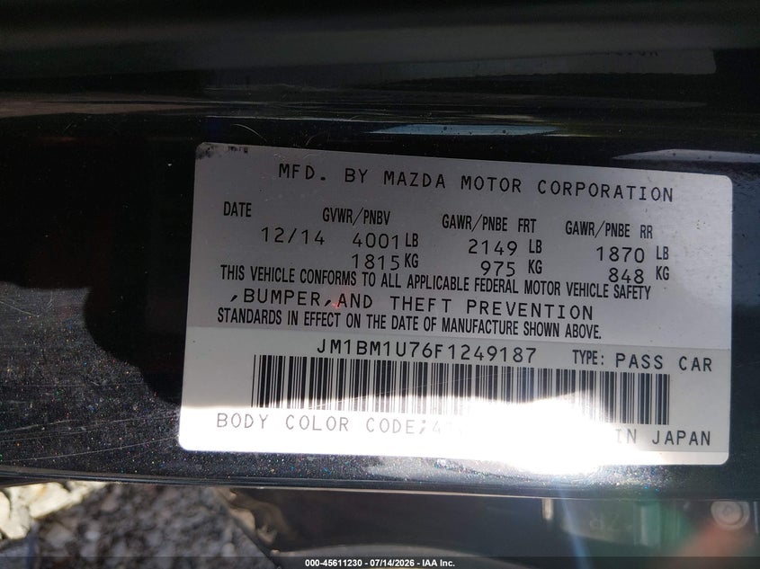 2015 Mazda Mazda3 I Sport VIN: JM1BM1U76F1249187 Lot: 45611230