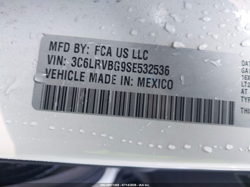 2025 Ram Promaster 1500 Slt High Roof 136 Wb VIN: 3C6LRVBG9SE532536 Lot: 45611305