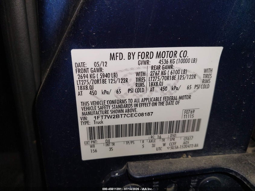 2012 FORD SUPER DUTY F-250 SRW auction photo 5