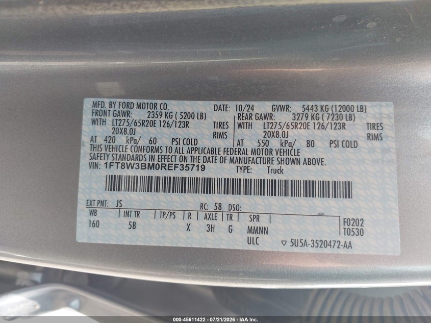 2024 Ford F-350 Lariat VIN: 1FT8W3BM0REF35719 Lot: 45611422