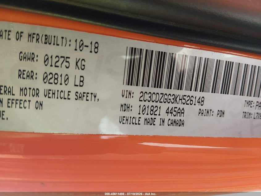 2019 Dodge Challenger Sxt Awd VIN: 2C3CDZGG3KH526148 Lot: 45611498