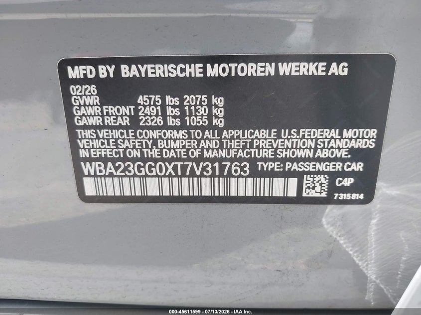 2026 BMW 228 Gran Coupe xDrive VIN: WBA23GG0XT7V31763 Lot: 45611599