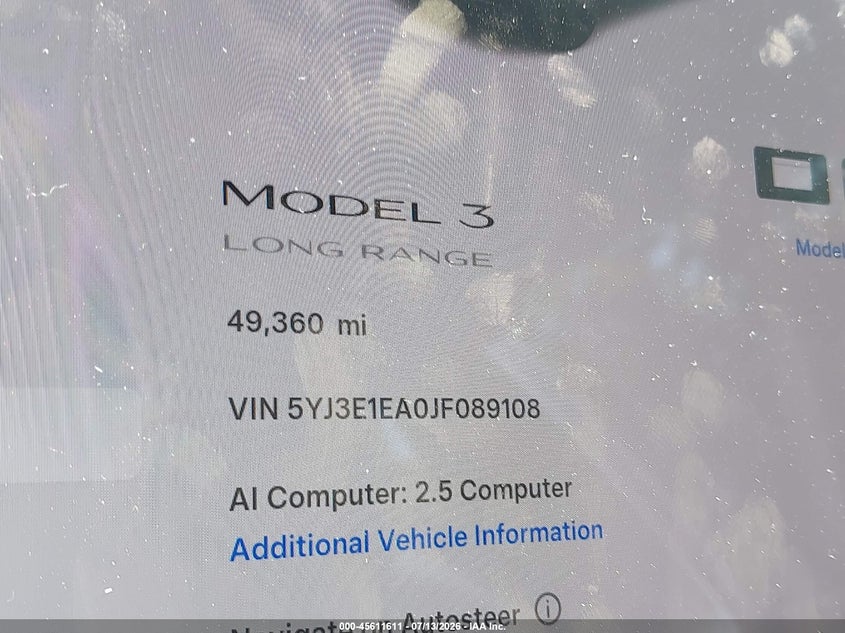 2018 Tesla Model 3 Long Range/Mid Range VIN: 5YJ3E1EA0JF089108 Lot: 45611611