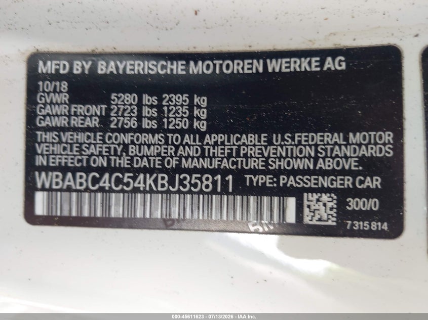 2019 BMW M850I xDrive VIN: WBABC4C54KBJ35811 Lot: 45611623