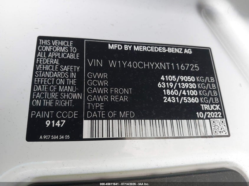 2022 MERCEDES-BENZ SPRINTER 2500 auction photo 8