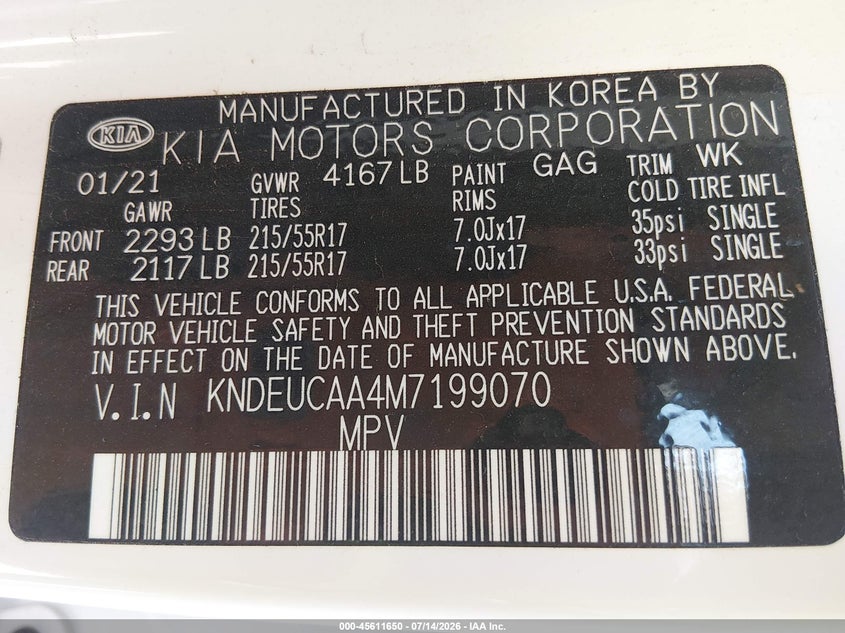2021 Kia Seltos S VIN: KNDEUCAA4M7199070 Lot: 45611650