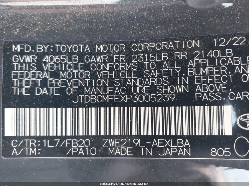2023 TOYOTA COROLLA SEDAN N/A
