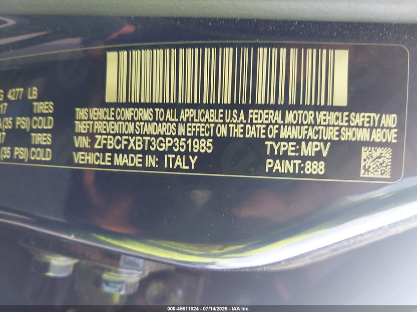 2016 Fiat 500X Easy VIN: ZFBCFXBT3GP351985 Lot: 45611824