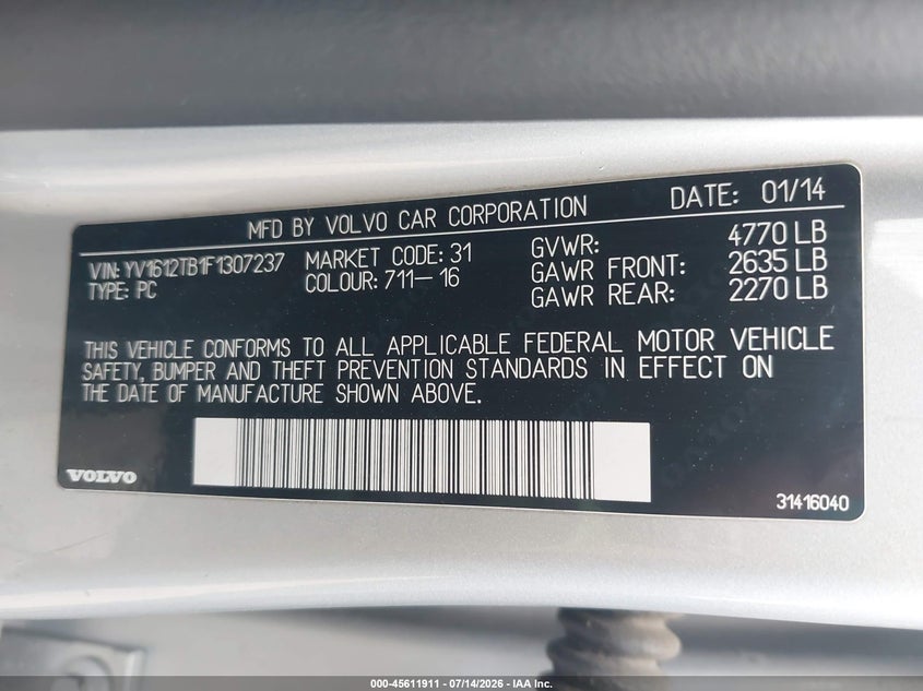 2015 Volvo S60 T5 Premier VIN: YV1612TB1F1307237 Lot: 45611911