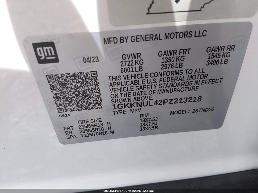 2023 GMC Acadia Awd Slt VIN: 1GKKNUL42PZ213218 Lot: 45611977