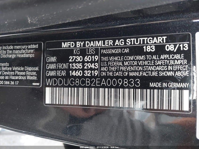 2014 Mercedes-Benz S 550 VIN: WDDUG8CB2EA009833 Lot: 45612051