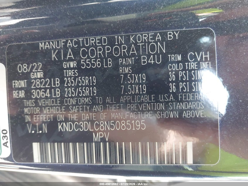 2022 Kia Ev6 Wind VIN: KNDC3DLC8N5085195 Lot: 45612082