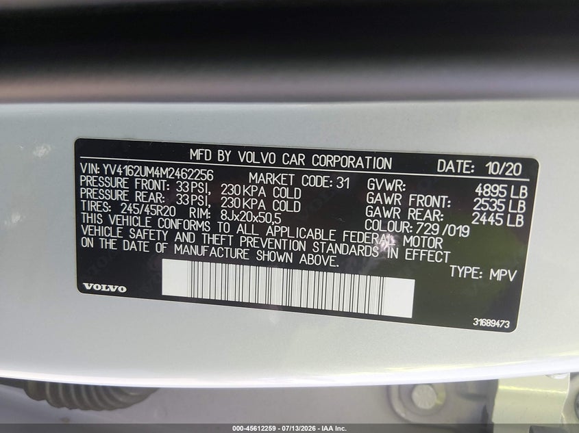2021 Volvo Xc40 T5 R-Design VIN: YV4162UM4M2462256 Lot: 45612259