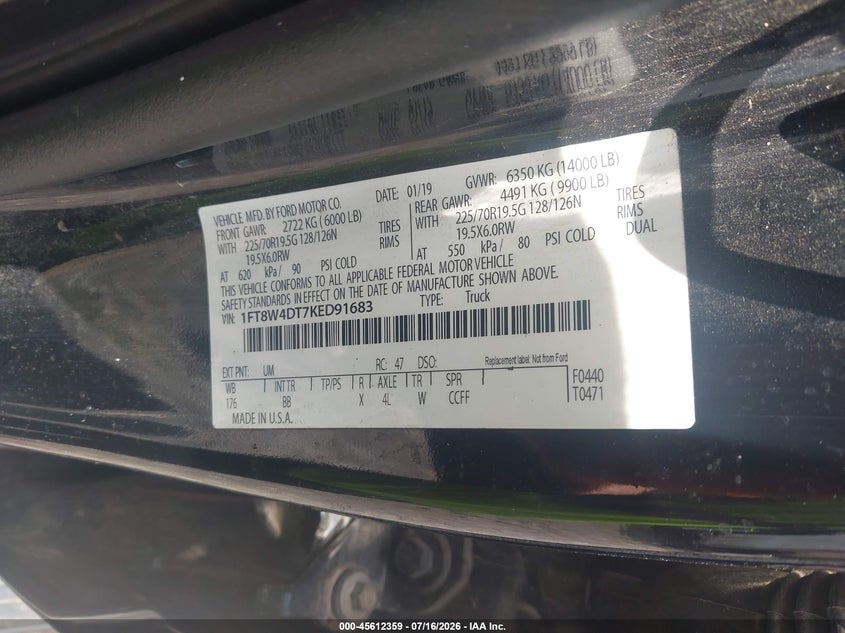 2019 Ford F-450 Platinum VIN: 1FT8W4DT7KED91683 Lot: 45612359