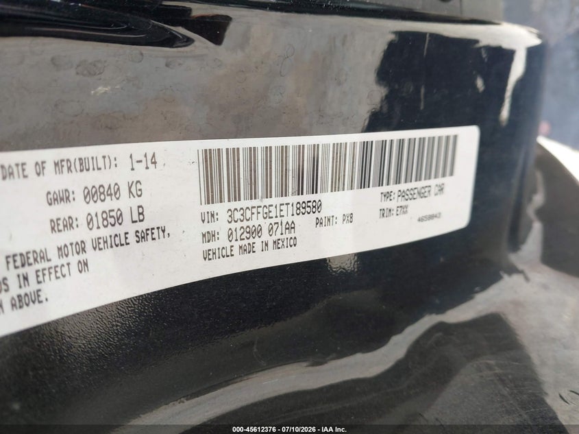 2014 Fiat 500E Battery Electric VIN: 3C3CFFGE1ET189580 Lot: 45612376