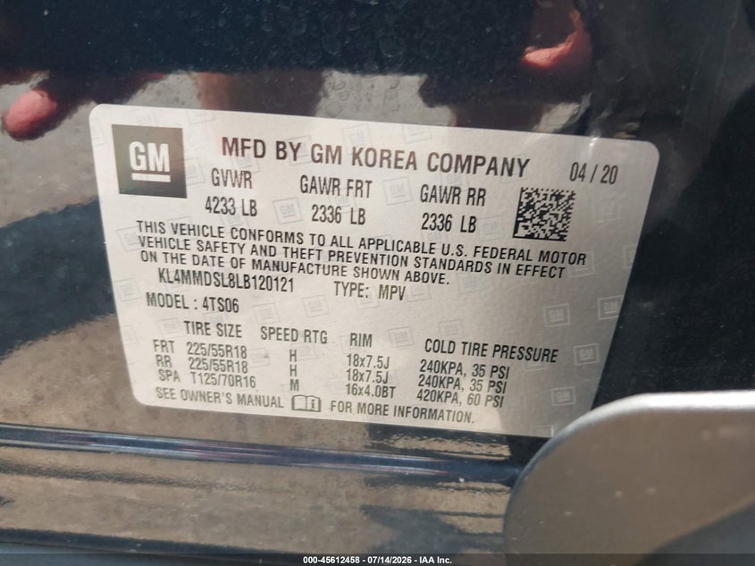 2020 Buick Encore Gx Fwd Select VIN: KL4MMDSL8LB120121 Lot: 45612458