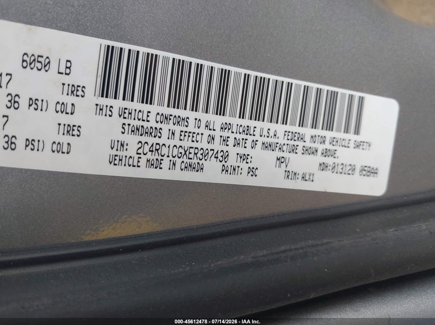 2014 Chrysler Town & Country Touring-L VIN: 2C4RC1CGXER307430 Lot: 45612478