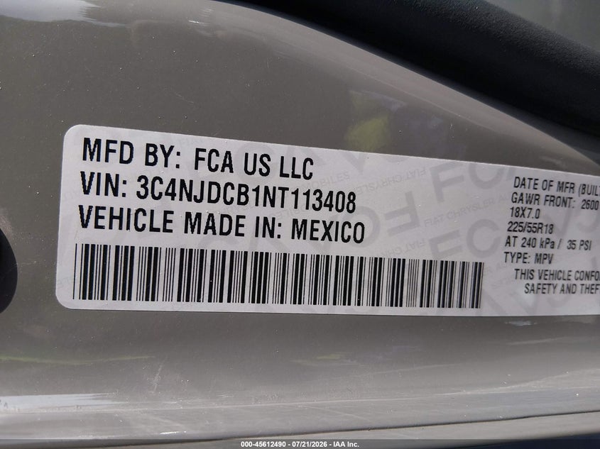 2022 Jeep Compass Limited 4X4 VIN: 3C4NJDCB1NT113408 Lot: 45612490
