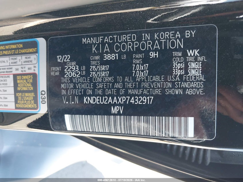 2023 Kia Seltos S VIN: KNDEU2AAXP7432917 Lot: 45612610