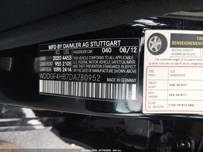 2013 Mercedes-Benz C 250 Luxury VIN: WDDGF4HB7DA780952 Lot: 45612629