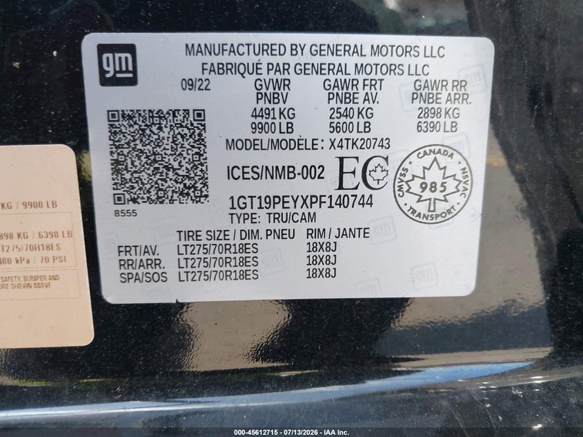 2023 GMC Sierra 2500Hd At4 VIN: 1GT19PEYXPF140744 Lot: 45612715