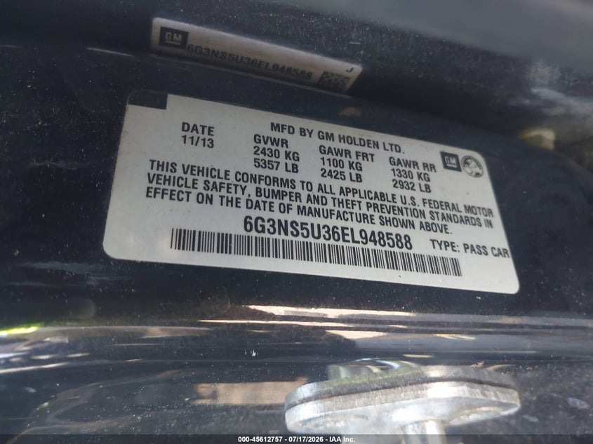 2014 Chevrolet Caprice Police VIN: 6G3NS5U36EL948588 Lot: 45612757