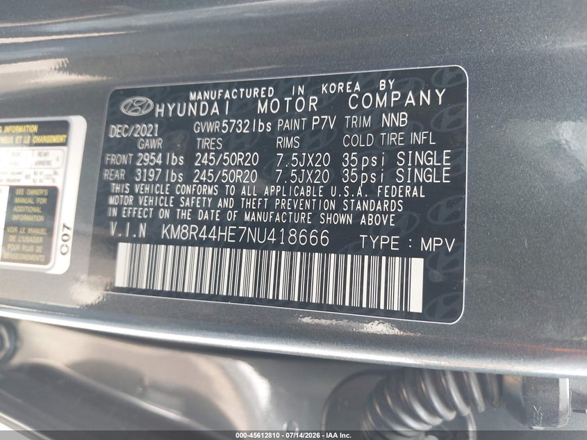 2022 Hyundai Palisade Sel VIN: KM8R44HE7NU418666 Lot: 45612810