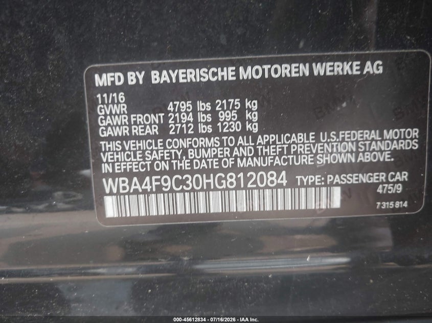 2017 BMW 430I Gran Coupe xDrive VIN: WBA4F9C30HG812084 Lot: 45612834