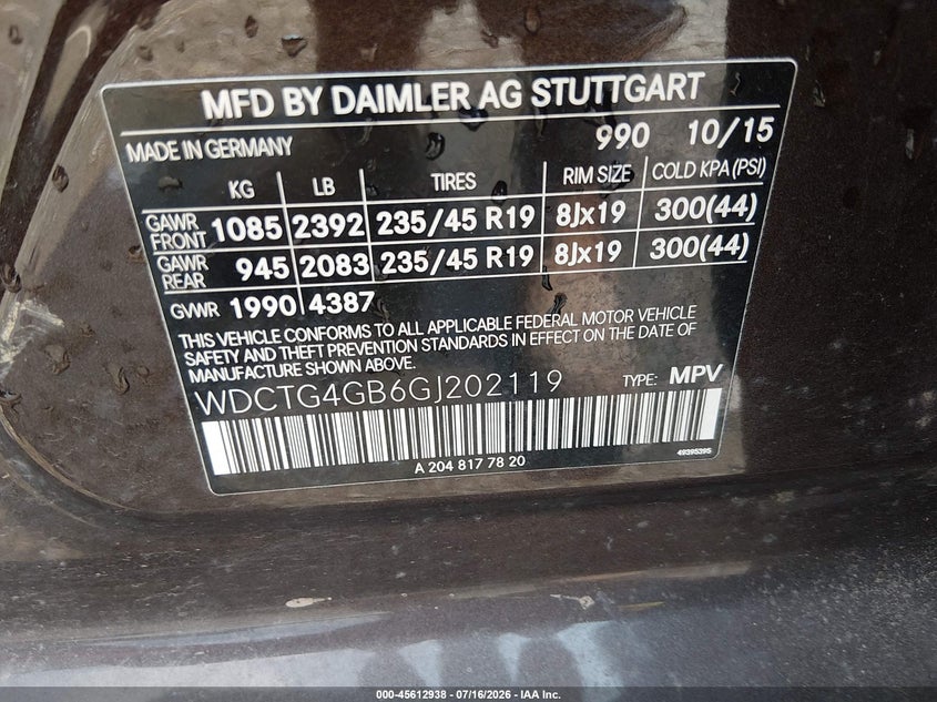 2016 Mercedes-Benz Gla 250 4Matic VIN: WDCTG4GB6GJ202119 Lot: 45612938