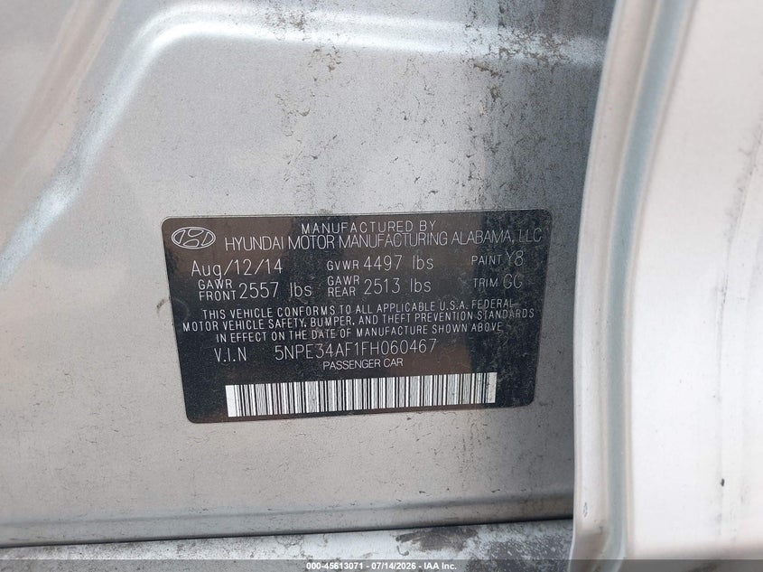 2015 Hyundai Sonata Sport VIN: 5NPE34AF1FH060467 Lot: 45613071