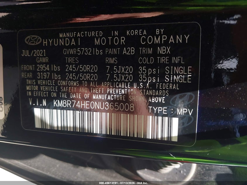 2022 Hyundai Palisade Calligraphy VIN: KM8R74HE0NU365008 Lot: 45613191
