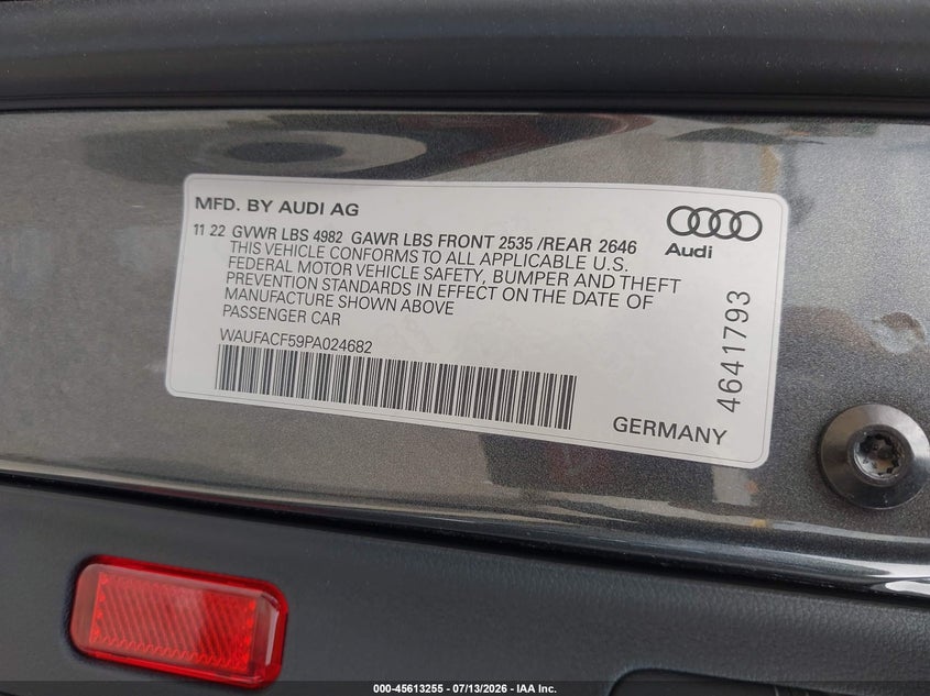 2023 Audi A5 Sportback Premium Plus 45 Tfsi S Line Quattro S Tronic VIN: WAUFACF59PA024682 Lot: 45613255