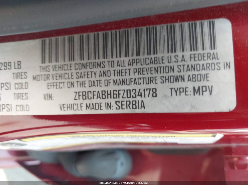 2015 Fiat 500L Easy VIN: ZFBCFABH6FZ034178 Lot: 45613506