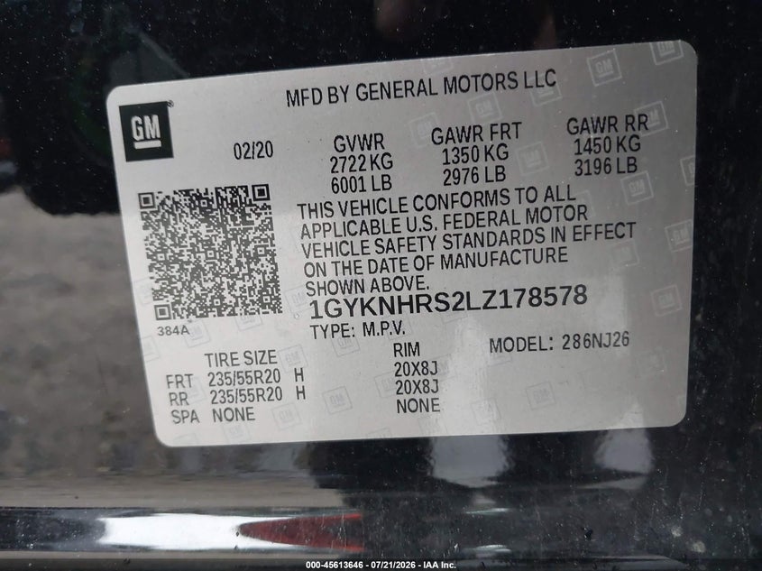 2020 Cadillac Xt5 Awd Sport VIN: 1GYKNHRS2LZ178578 Lot: 45613646