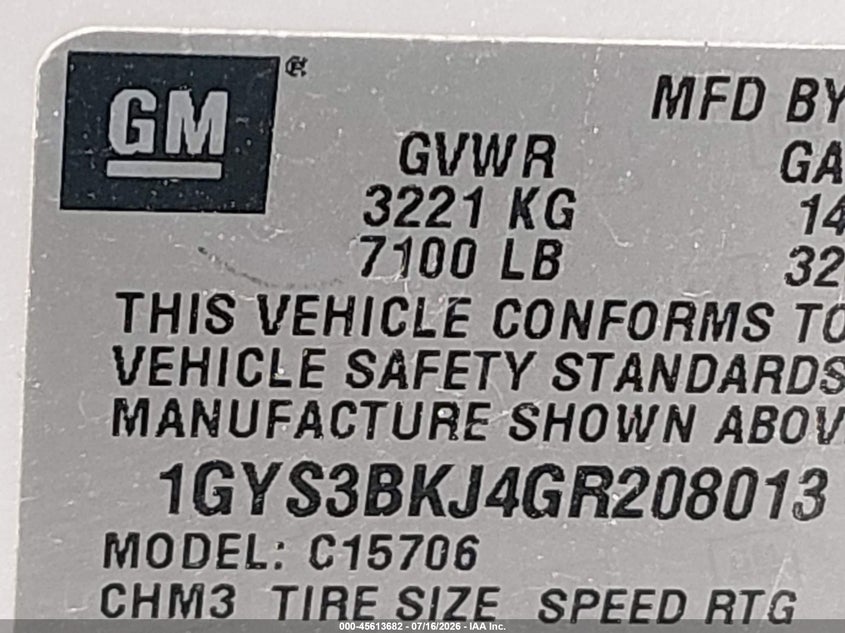 2016 Cadillac Escalade Luxury Collection VIN: 1GYS3BKJ4GR208013 Lot: 45613682