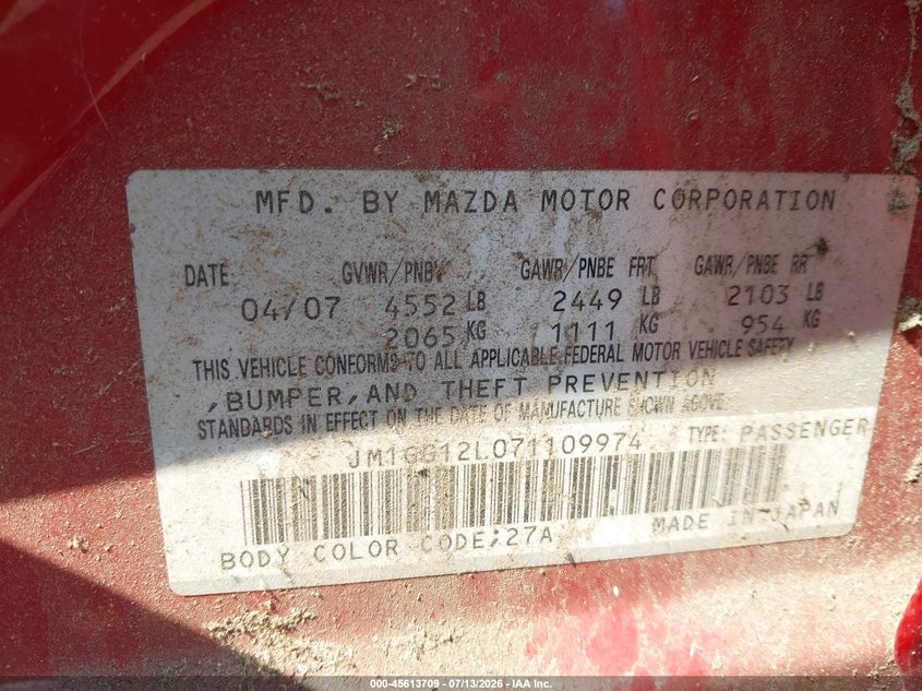 2007 MAZDA 6 MPS SEDAN 2.3L I-4 DI, DOHC, VVT, TURBO, 270HP