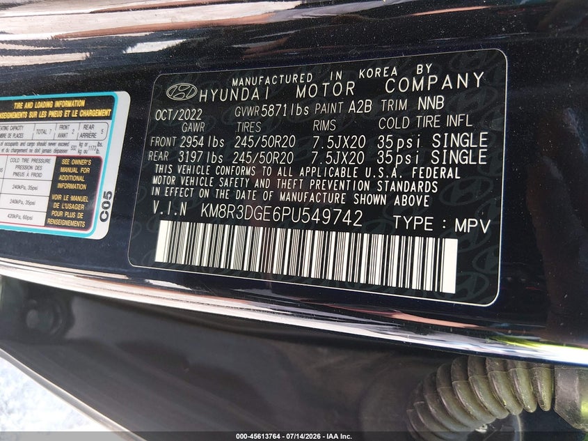 2023 Hyundai Palisade Xrt VIN: KM8R3DGE6PU549742 Lot: 45613764
