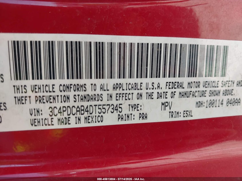 2013 Dodge Journey American Value Pkg VIN: 3C4PDCAB4DT557345 Lot: 45613804